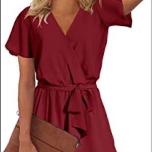 NWT ReoRia V-Neck Short Sleeve Belted Wrap Romper